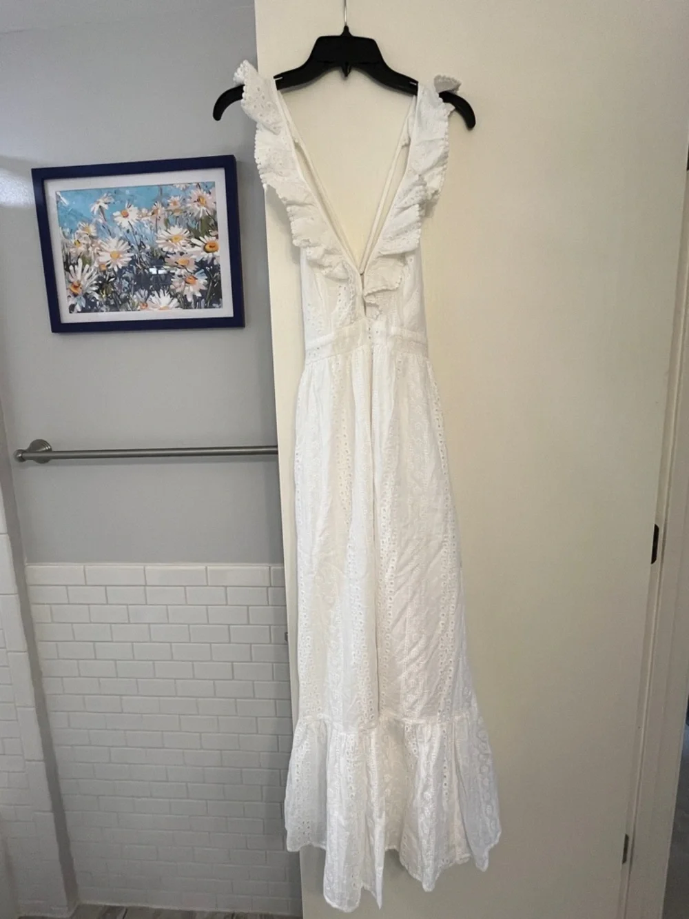 Lulus Sicilian Sun White Eyelet Embroidered Ruffled Lace-Up Midi Dress NWT Sz M - Picture 3 of 13